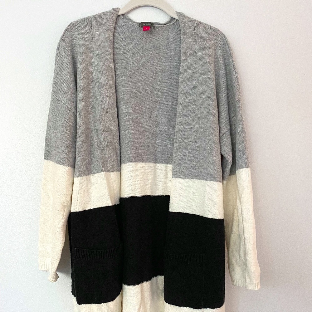 Women's Vince Camuto Neutral Color Block Long Cardigan Sweater L